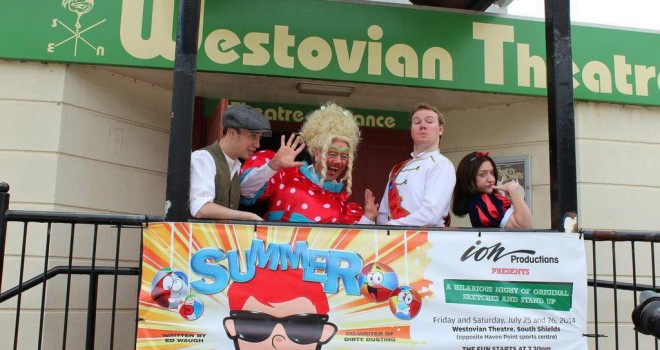 Four members of the Laffalang cast (left to right):  Paul Dunn, Bob Stott, Craig Richardson and Viktoria Kay